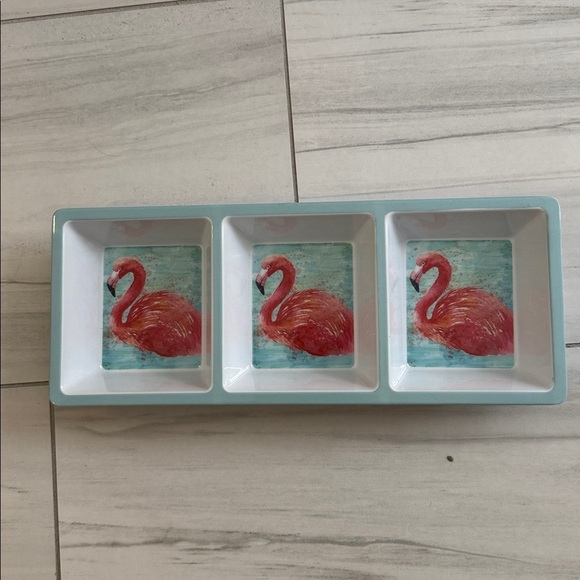 Flamingo Motif Melamine Three Section Serving Dish Craft Organizer - Picture 5 of 5